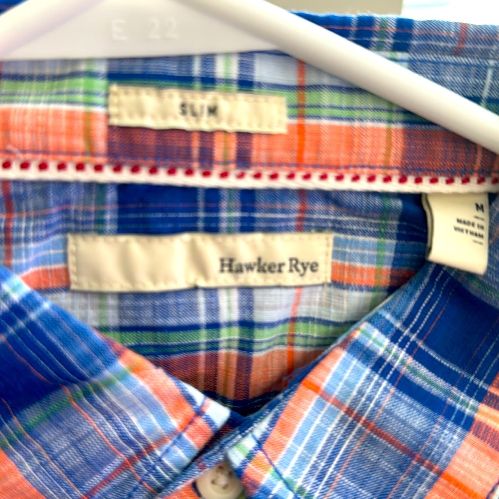 Hawker Rye Plaid Button Down Short Sleeve - Slim Size M NWT  Smoke/Pet free home